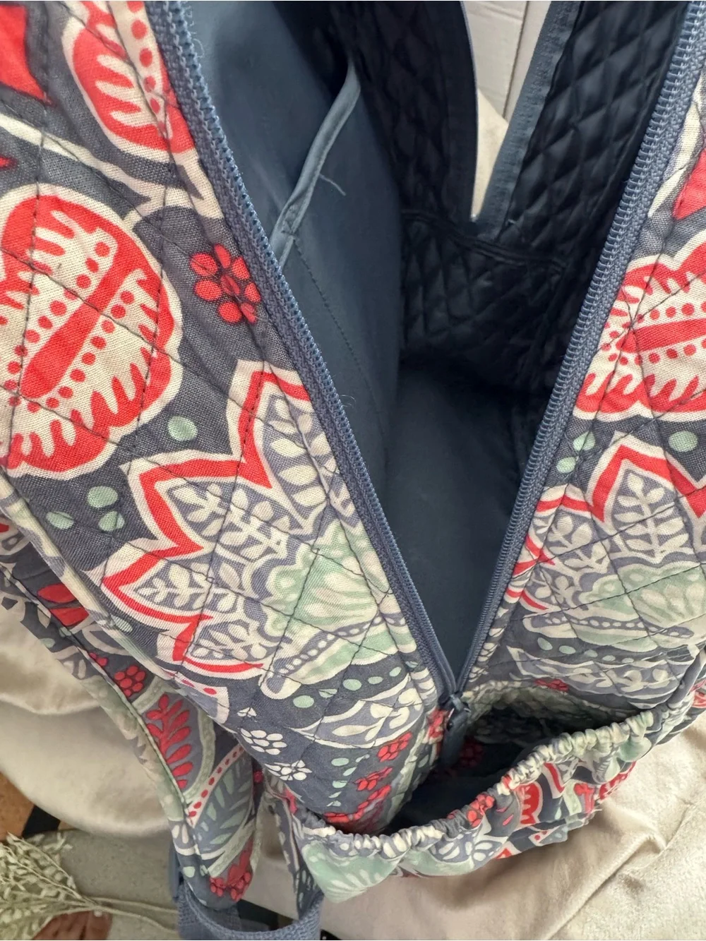 Vera Bradley Quilted Floral Tote & Backpack in Navy, Red & Mint